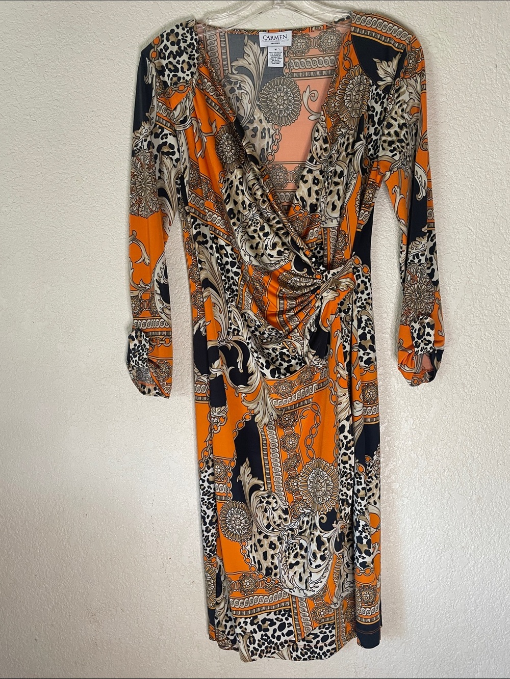 Vintage Carmen Marc Valvo animal/ Chain Printed Wrap Dress